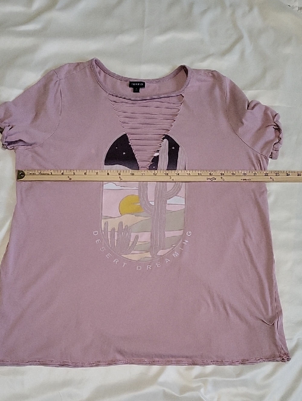 Torrid Desert Dreaming Graphic Tee Size 2X Pink Cactus Cutout Neckline - Picture 9 of 11